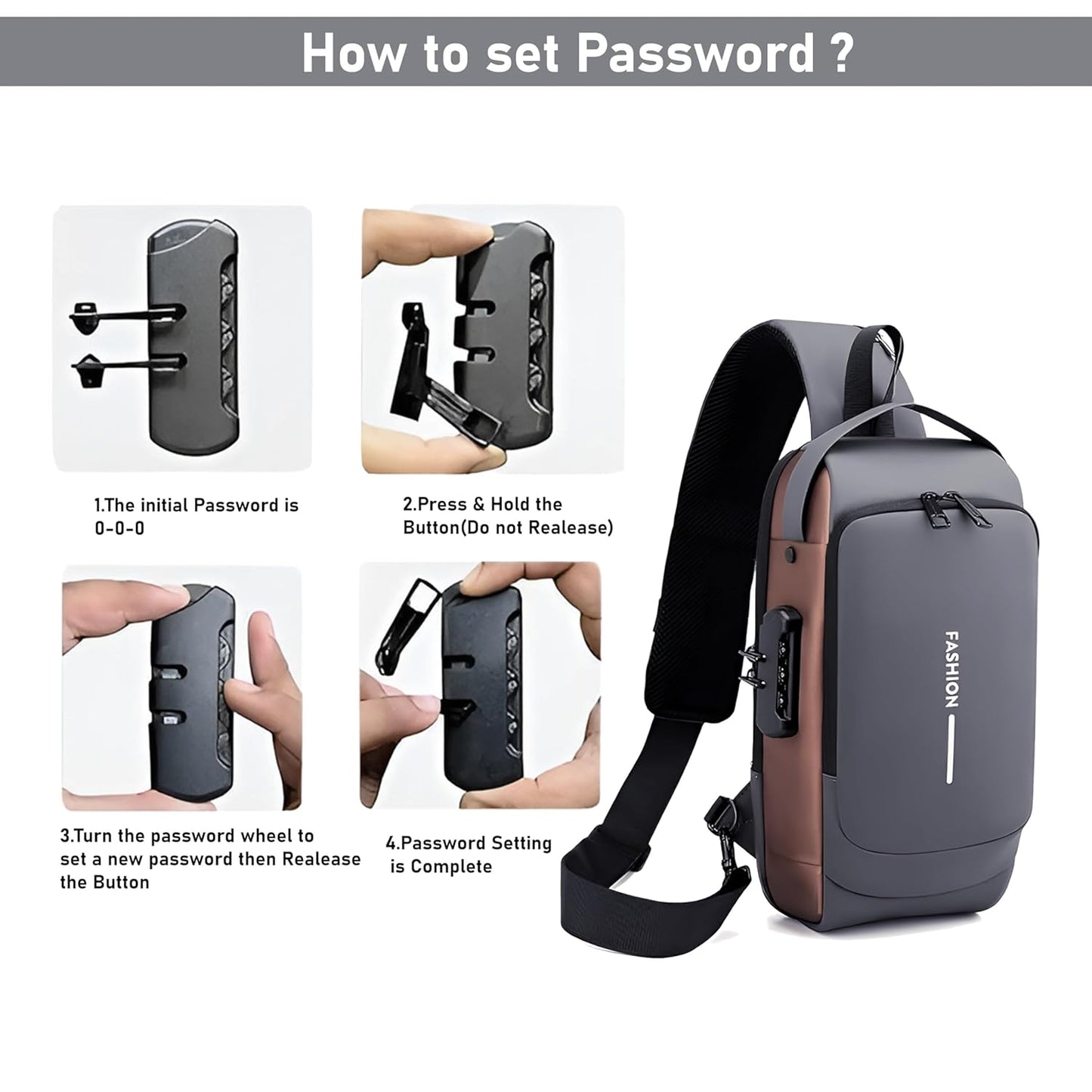 USB Charging Port, Messenger Bags, Casual Shoulder Bag... Colour:Grey Brow